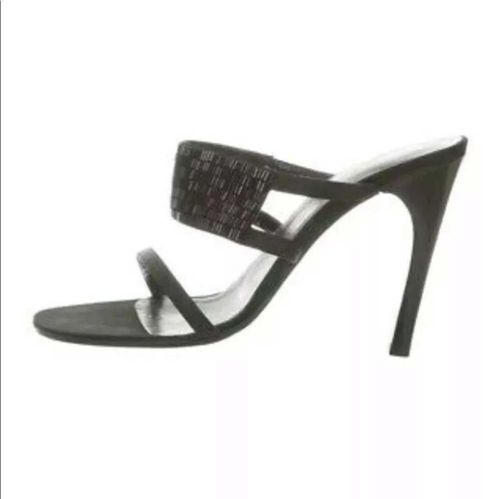 Gucci $520 Black Satin Beaded Slides Sandals Shoes